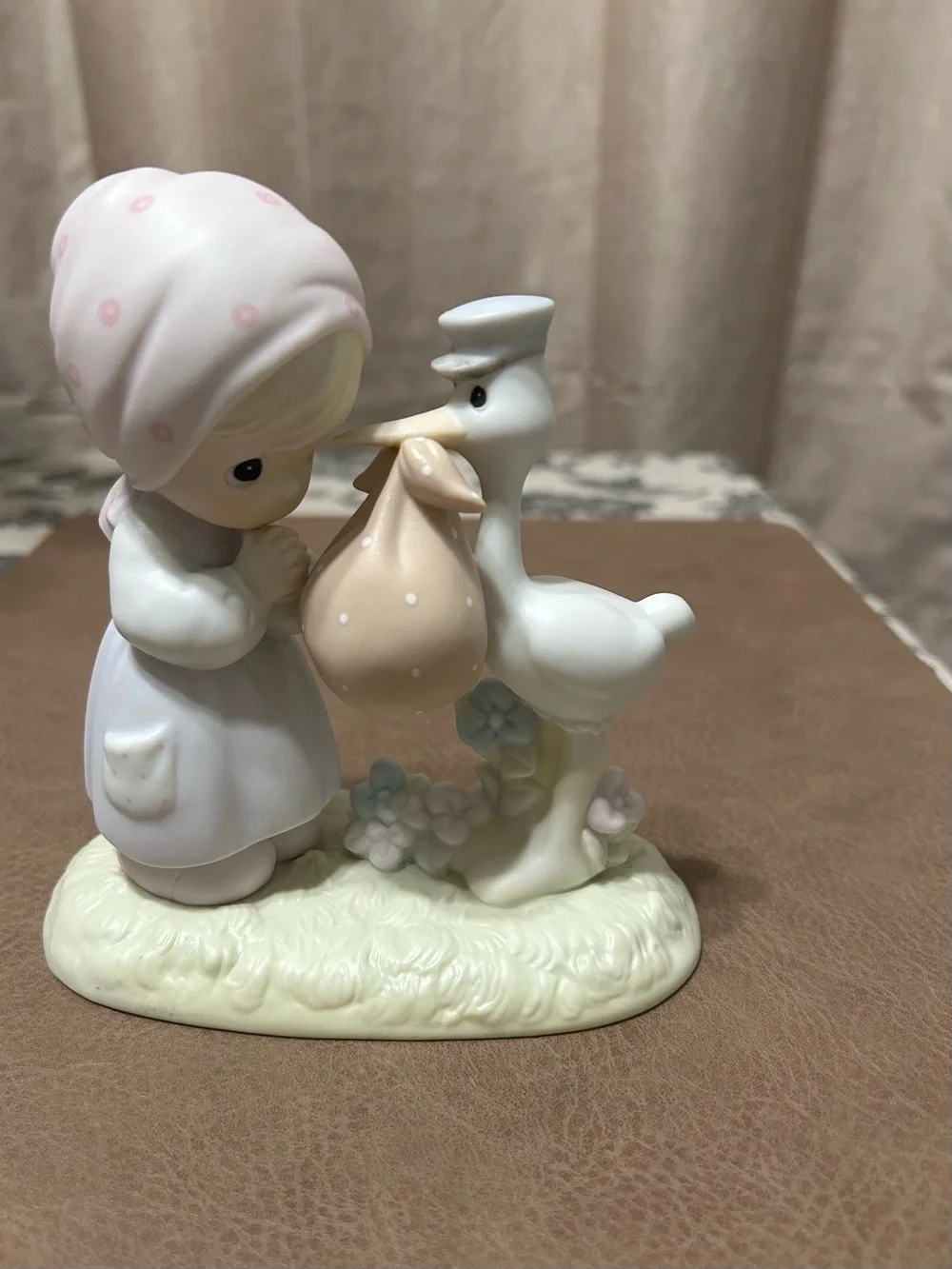 Precious Moments Pink and Cream Stork Baby Figurine